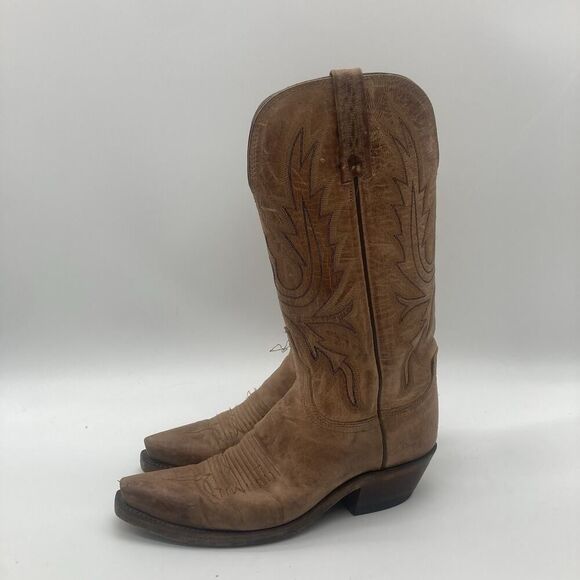 Womens 6.5B Lucchese Bootmaker Brown Bison Square Toe Cowboy Western Boots - Picture 4 of 12